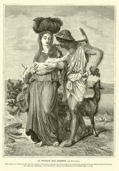 畑仕事を終えて家に帰る古代ローマの農民たち（彫刻 作： Gustave Clarence Rodolphe Boulanger