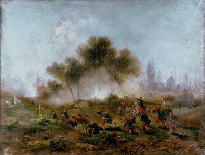 パリコミューン：1871年5月、1871年5月の正規軍による墓地への攻撃とバリケードの捕獲 作： Gustave Clarence Rodolphe Boulanger