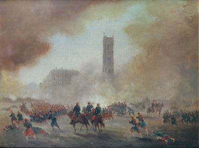 パリコミューン：トゥールサンジャックの前で戦う、1871 作： Gustave Clarence Rodolphe Boulanger