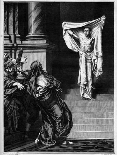 サン・セバスチャンとローマ皇帝マキシミアン・ヘラクレス（Marcus Aurelius Valerius Maximianus）（250～310年）。1877年のサロンで発表されたギュスターヴ・ブーランジェ（1824-1888）の絵画に基づくエングレーヴィング。 作： Gustave Clarence Rodolphe Boulanger