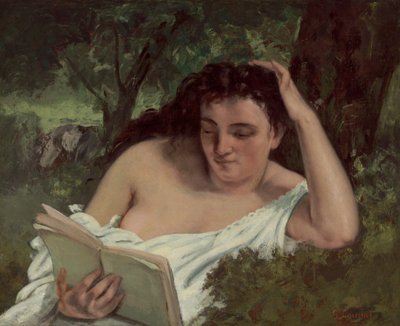 読んでいる若い女性、c。 18661868。 作： Gustave Courbet