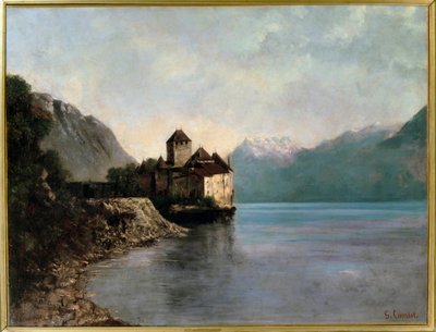 スイスのレマン湖畔に建つお城です。シヨン城の眺め。(油彩・キャンバス 作： Gustave Courbet