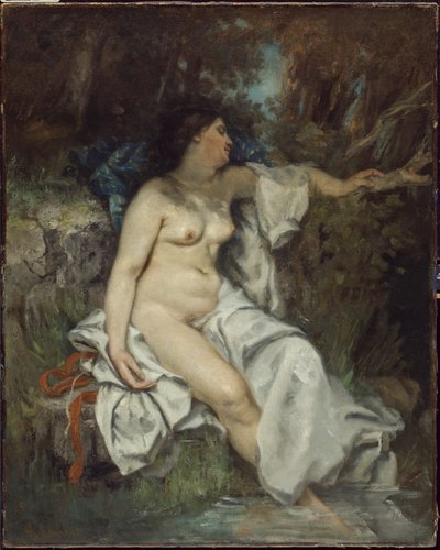 小川で眠る水浴び、1845 作： Gustave Courbet