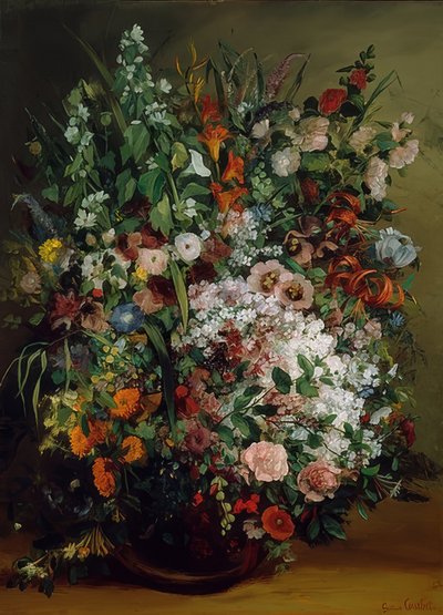 花瓶に花の花束。 1862 作： Gustave Courbet