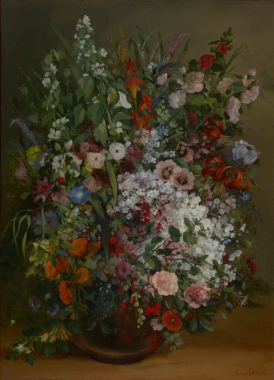 花瓶の花の花束（キャンバスに油彩） 作： Gustave Courbet