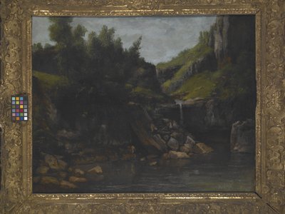 Cascata em uma paisagem rochosa (óleo sobre tela) 作： Gustave Courbet