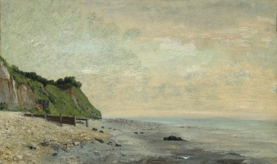 海の海岸の断崖：小さなビーチ、日の出 作： Gustave Courbet