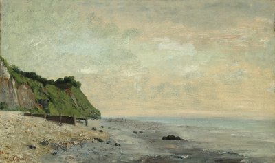 海岸の断崖：小さなビーチ、海岸の日の出の断崖、見た小さなビーチ... 作： Gustave Courbet