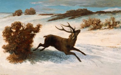 雪の中を走る鹿 作： Gustave Courbet