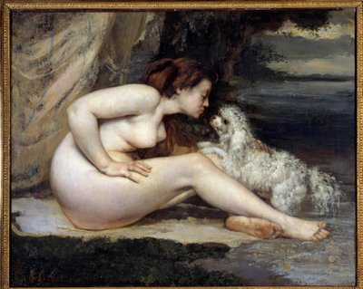 犬の裸婦。Leontine Renaudeの肖像。ギュスターヴ・クールベ（1819-1877）の絵画 作： Gustave Courbet