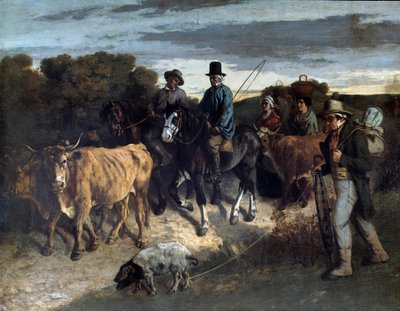 ギュスターヴ・クールベ（1819-1877）の絵画」展から戻ってきたフラゲの農民たち。19世紀ブザンソン、美術博物館 作： Gustave Courbet