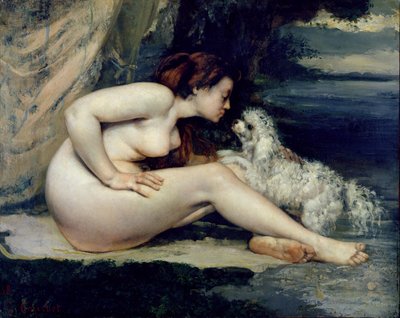 犬と一緒の女性のヌード（レオティン・ルノーの肖像）1861-62（キャンバスに油彩） 作： Gustave Courbet