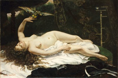 フランス語  La Femme au perroquet オウムを連れた女 作： Gustave Courbet