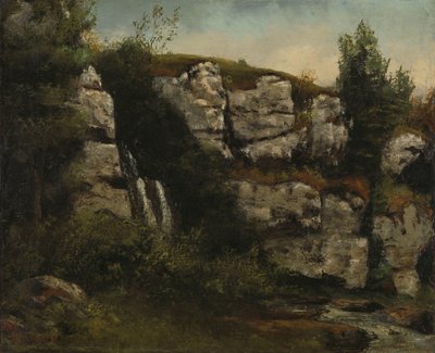 断崖絶壁と滝のある風景 作： Gustave Courbet