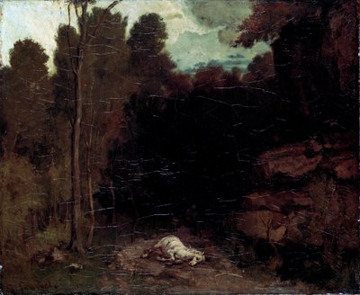死んだ馬のいる風景、1850年代。 作： Gustave Courbet