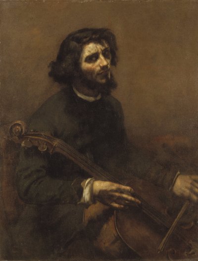 クールベ、ギュスターヴ（1819-1877）の《Le violoncelliste (autoportrait) - The Cellist (Self-portrait)》。油彩・キャンバス 作： Gustave Courbet