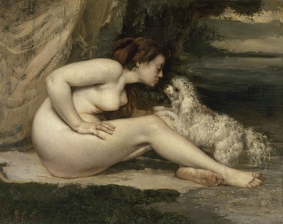 犬とのヌード女性、1861-1862 作： Gustave Courbet
