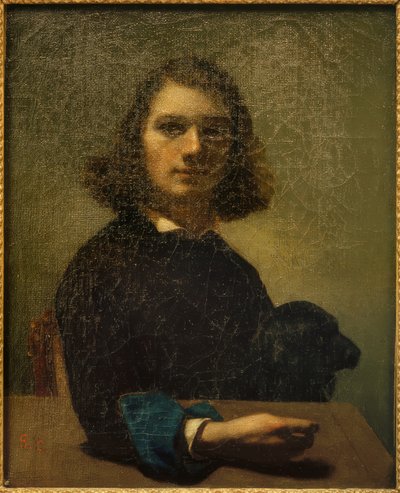黒犬とアーティストの小さな肖像画 作： Gustave Courbet