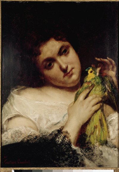 オウムを持つ女性の肖像画ギュスターヴ・クールベによる絵画 作： Gustave Courbet