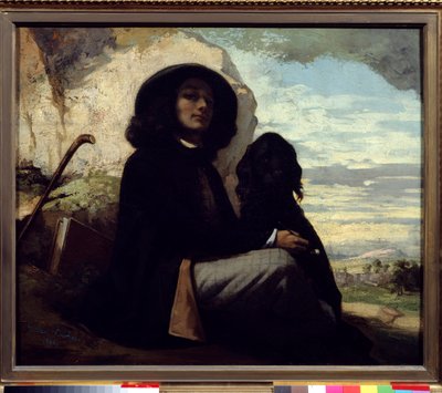 犬を連れた自画像 by ギュスターヴ・クールベ（1819-1877） 1842年 作： Gustave Courbet