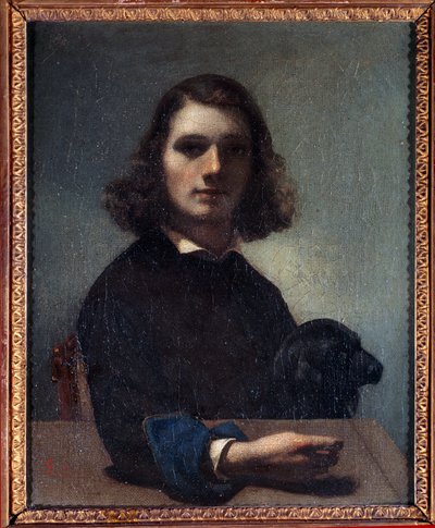 黒い犬を連れた自画像 ギュスターヴ・クールベ（1819-1877）の絵画 19世紀 ポンタルリエ、ボザール美術館。 作： Gustave Courbet