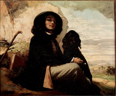 ギュスターヴ・クールベ（1819-1877）の「黒い犬を連れた自画像」 1842年 作： Gustave Courbet