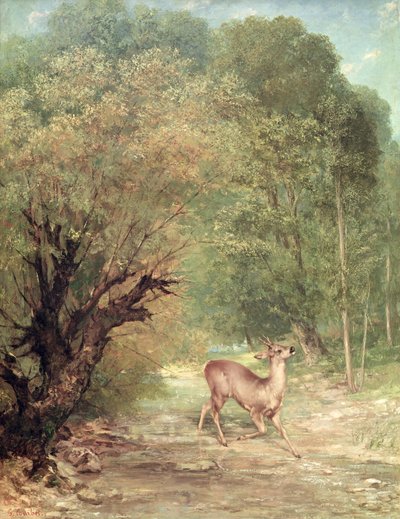 警戒された狩猟ノロジカ、1867年春 作： Gustave Courbet