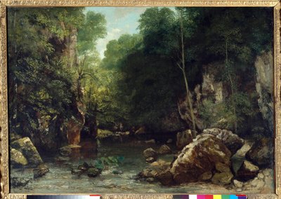 DoubsのVallee du Puits-Noirの入り口として知られる、覆われた小川。黄昏の効果 ギュスターヴ・クールベ（1819-1877）の絵画 1865年 薄暗い。0.94×1.35メートル パリオルセー美術館 作： Gustave Courbet