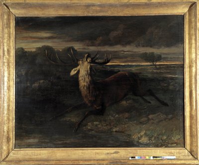 鹿は水を持っている（走りを狩る）と鹿の力（帆布に油彩）は言う 作： Gustave Courbet