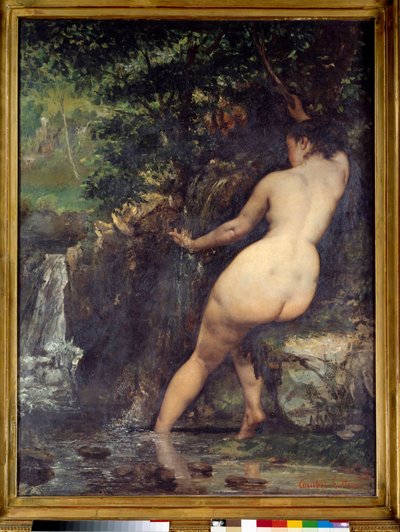 水源または水源の水浴者 ギュスターヴ・クールベ（1819-1877）の絵画 1868年 日。1,28x0,97 m パリ、オルセー美術館 作： Gustave Courbet