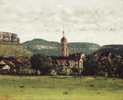 オルナンとその鐘楼の眺め、1858年頃 作： Gustave Courbet