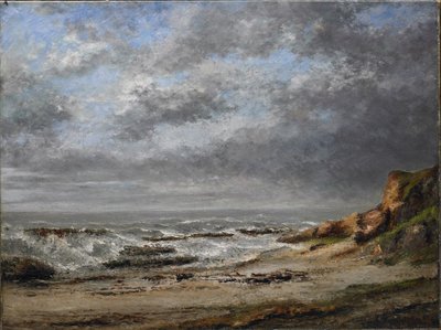 崖の近くの荒れた海の眺め 作： Gustave Courbet