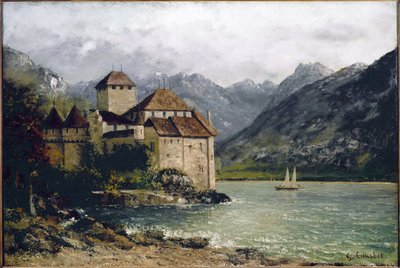 レマン湖畔のシヨン城の眺め（油彩・キャンバス 作： Gustave Courbet