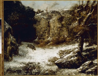 イノシシと冬の風景ギュスターヴクールベによる絵画 作： Gustave Courbet