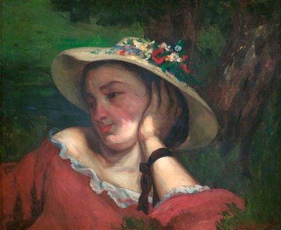 帽子に花をつけた女性 - クールベ、ギュスターヴ（1819-1877） - 1857 - 油彩・キャンバス - プラハ国立美術館 作： Gustave Courbet