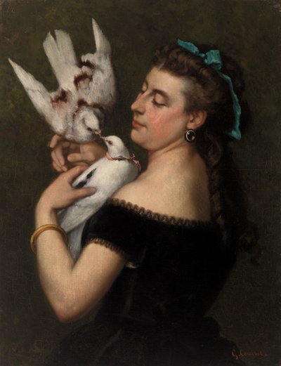 ハトを持つ女性 作： Gustave Courbet
