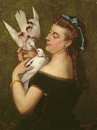 ハトを持つ女性 作： Gustave Courbet