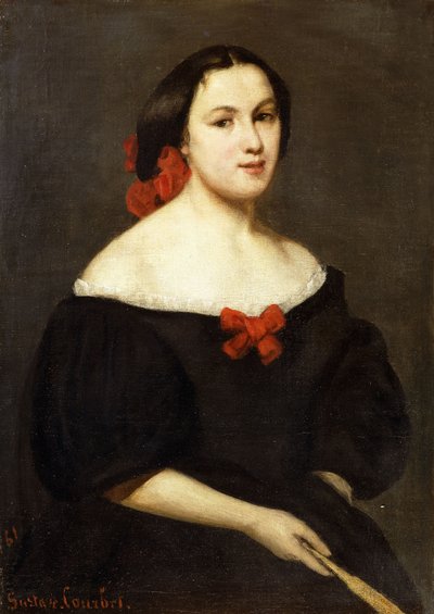 ファンを持つ女性。フェム・ア・レ・エタンヴェイル、1861 作： Gustave Courbet