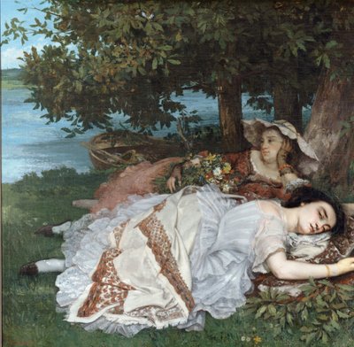 セーヌ河岸の若い女性 作： Gustave Courbet