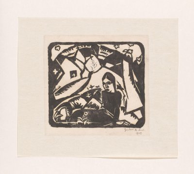 風景の中で座っている女性 作： Gustave De Smet (signed by artist)
