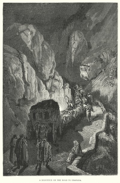 グラナダへの道での注意深さ（エングレーヴィング） 作： Gustave Dore
