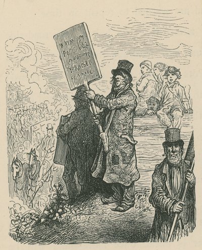 抗議でプラカードを持った男 作： Gustave Dore