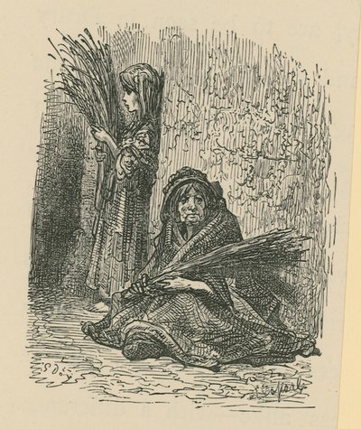 ドライフラワーを売る女性と少女 作： Gustave Dore