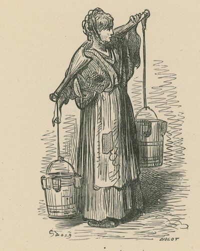 2つのバケツを運ぶ女性 作： Gustave Dore