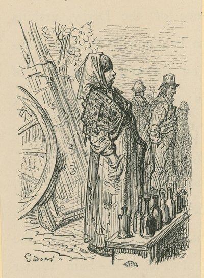 ガラス瓶を売る女性 作： Gustave Dore