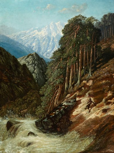 ベックのいるアルプスの風景、1870年以降（油彩・カンヴァス） 作： Gustave Dore