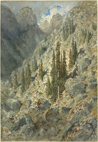 木々と巨石が織りなす高山渓谷 作： Gustave Dore