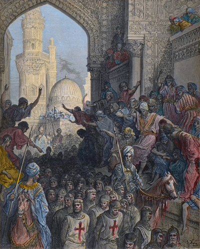 ミニーの捕虜がカイロに到着 - サン・ルイ率いる第七回十字軍1248-1254 - 捕虜がカイロに到着 - 2月8日のマンスーラの敗北（マンスーラの戦い）後 作： Gustave Dore