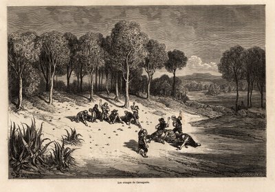 カルカゲントのオレンジの戦い」ギュスターヴ・ドーア（1832-1883）が1862年にC.ダヴィリエとのスペイン旅行を説明するために描いたもの。エドゥアール・シャルトン編『Le tour du monde』に掲載された図版 作： Gustave Dore