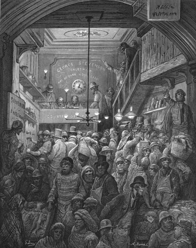 「ビリングスゲート - 早朝」、1872 年。 作： Gustave Dore